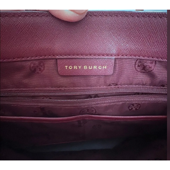 Tory Burch Burgundy Saffiano Leather Emerson Tote Bag w/Gold Tone Hardware - Picture 6 of 11